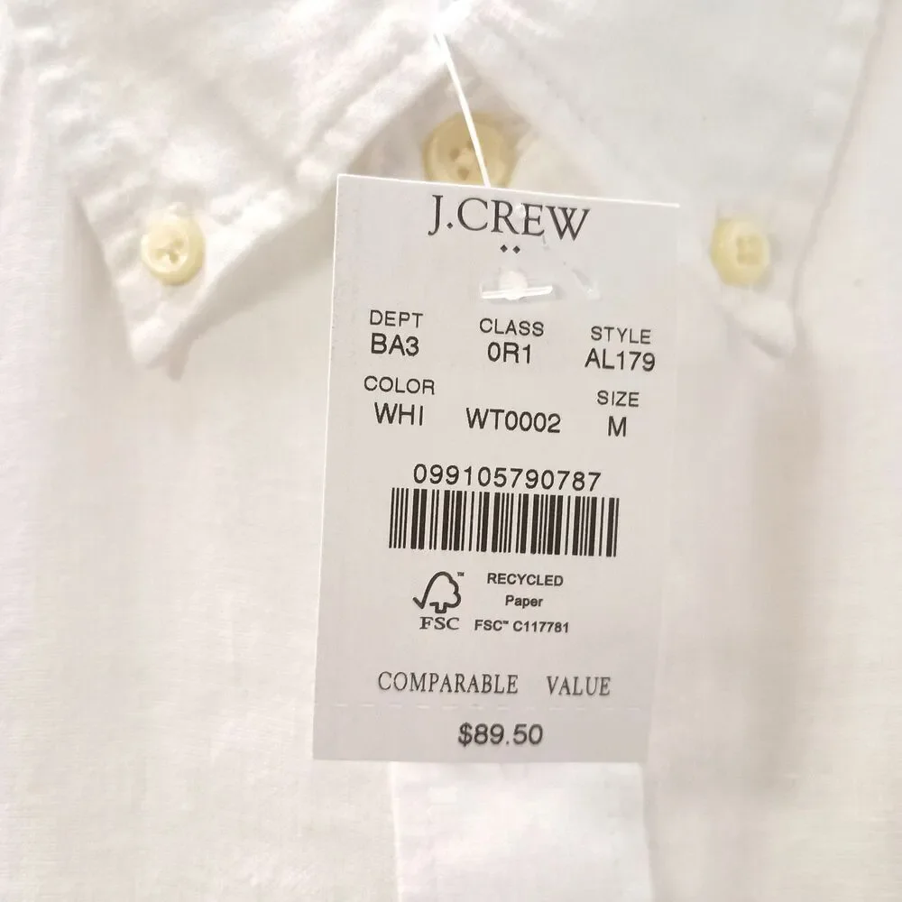 J Crew Factory Mens Medium White Linen Blend Shirt Button Down Long Sleeve